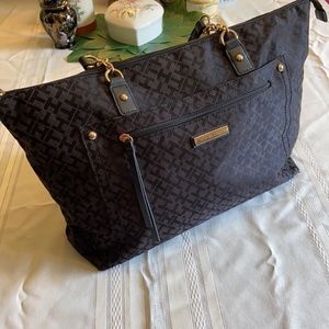 Tommy Hilfigar Large Tote in all Black With Signature Logo Pattern